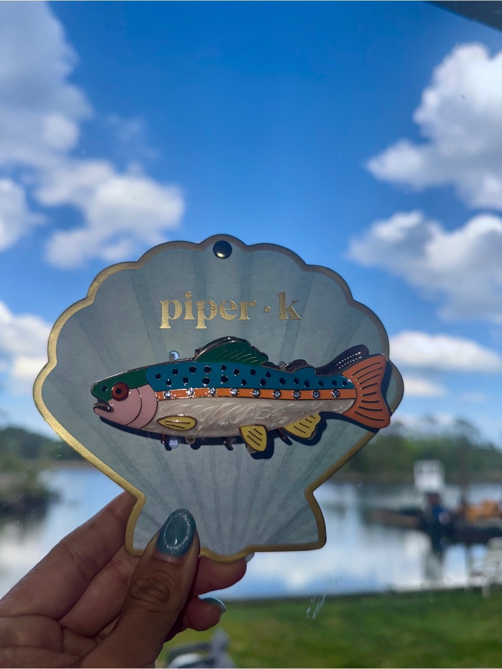 Piper Blue and Orange Trout Fish hair clip